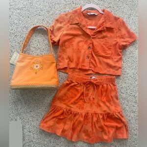 Orange Floral Two-Piece set with Matching Bag